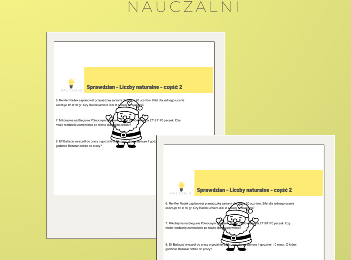 Sprawdzian Mikołajkowy - kalendarz, potęgi, kolejność działań, zegar, szacowanie