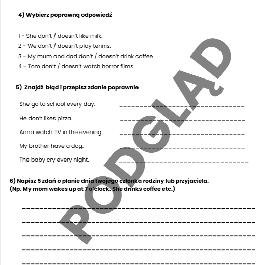 Present Simple - karta pracy wytłumaczenie + zadania