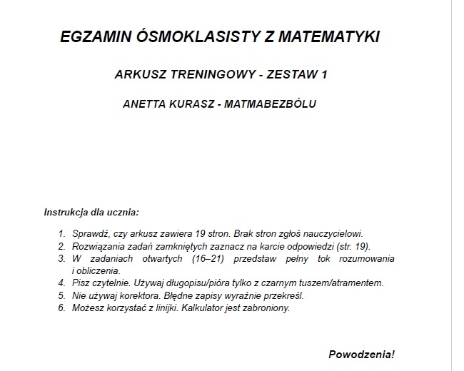 Egzamin ósmoklasisty z matematyki. Arkusz treningowy - zestaw 1.