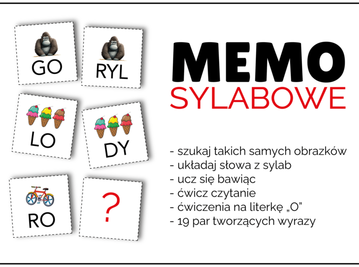 MEMO Sylabowe – 19 par tworzących wyrazy z literką „O”