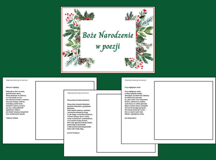 BOŻE NARODZENIE W POEZJI – biblioteka – świetlica – WIERSZE – karty pracy - gazetka