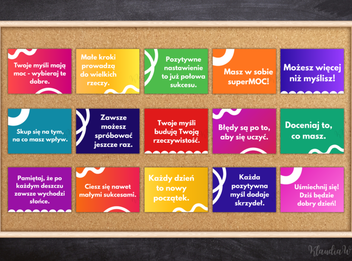Dzień Pozytywnego Myślenia – kolorowe plansze motywacyjne (PDF)