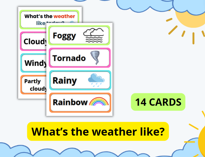 WEATHER FLASHCARDS, FISZKI POGODA, ANGIELSKI