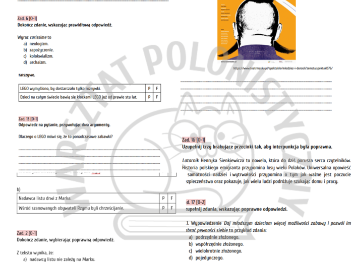 Egzamin ósmoklasisty - przykładowy arkusz nr 8 / Quo vadis, LEGO, zaproszenie