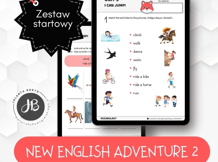 New English Adventure 2 - Unit 5 I can jump! - 2 karty pracy