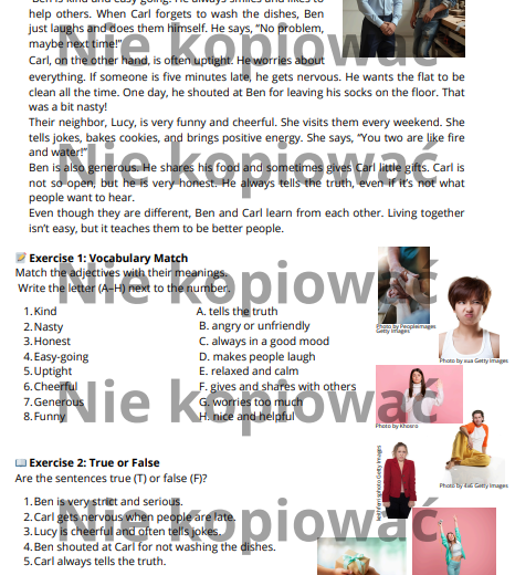 Karta Pracy "The Two Roommates" - opis charakteru A2