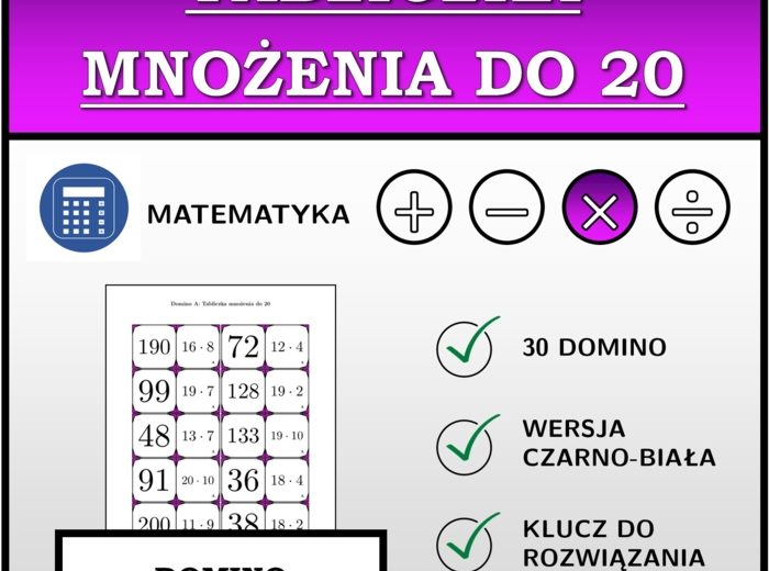 Domino - Tabliczka mnożenia do 20 | matematyka