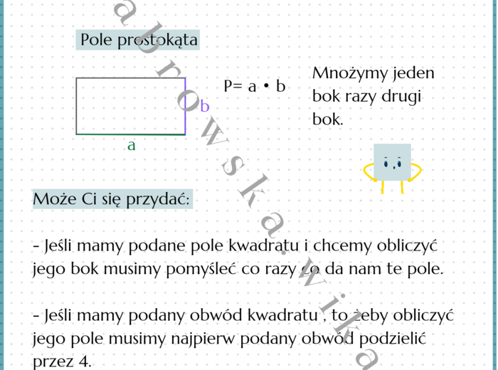 Pole kwadratu i prostokąta - notatka