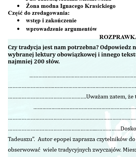 CZTERY ROZPRAWKI DO UZUPEŁNIENIA- ĆWICZENIE DLA UCZNIÓW KLAS 7-8.