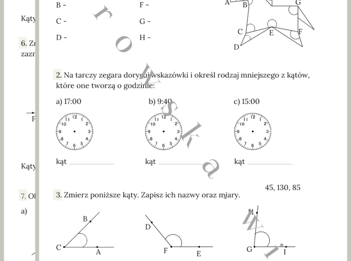 Kąty i ich rodzaje - karta pracy