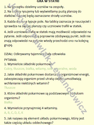 Odkrywamy tajemnice ciała człowieka (gra w statki na podsumowanie)