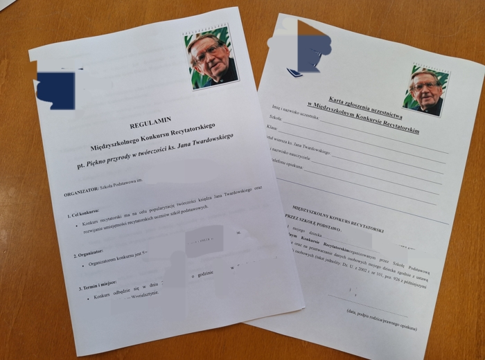 Konkurs recytatorski - konkurs polonistyczny, plakat, podziękowania, dyplom, scenariusz