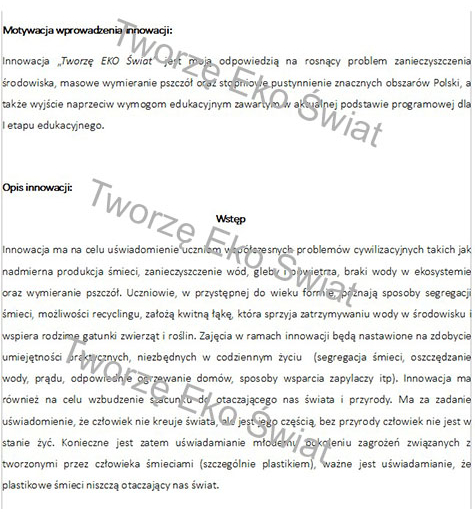 Innowacja pedagogiczna "Tworzę EKO Świat"