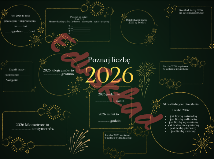 📌 Poznaj liczbę 2026 – karty matematyczne na Nowy Rok