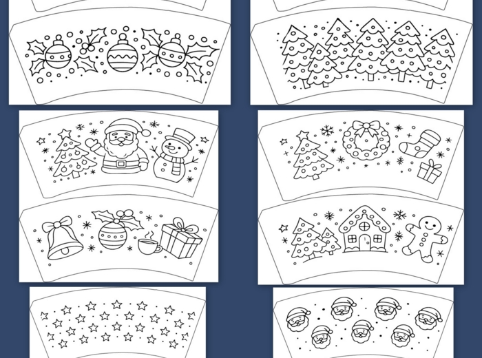 Świąteczne Szablony na Kubki Papierowe 200 ml – 12 Wzorów! | Kolorowanki | PDF do Druku
