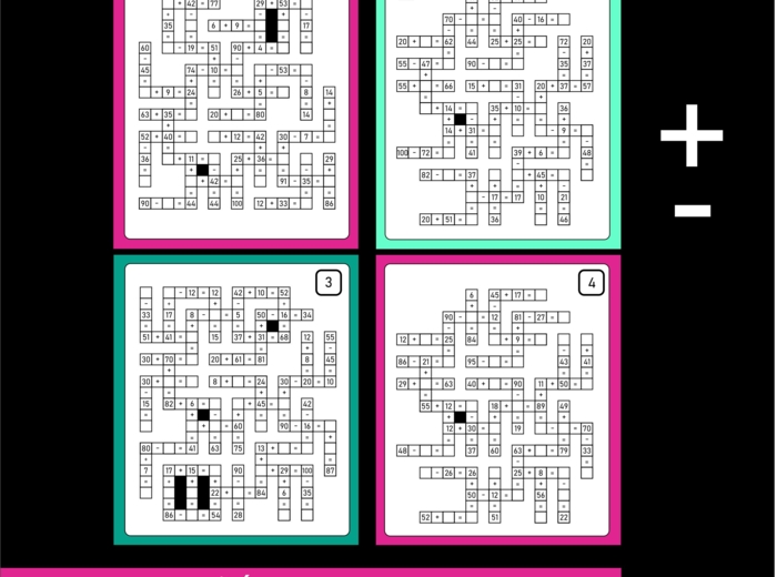 Krzyżówki matematyczne, dodawanie i odejmowanie w zakresie 1-100, dzień matematyki.