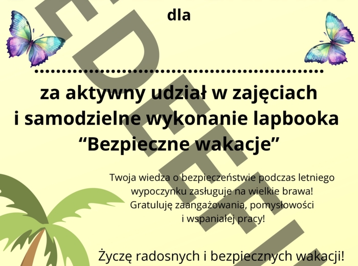 Lapbook - bezpieczne wakacje + dyplom uznania