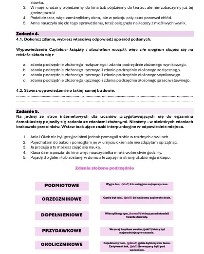 Karta pracy - części zdania, rodzaje zdań