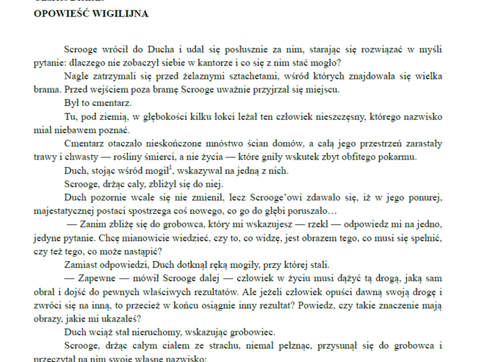 Egzamin ósmoklasisty – Arkusz z języka polskiego „Opowieść wigilijna” | Pełny test z kluczem odpowiedzi