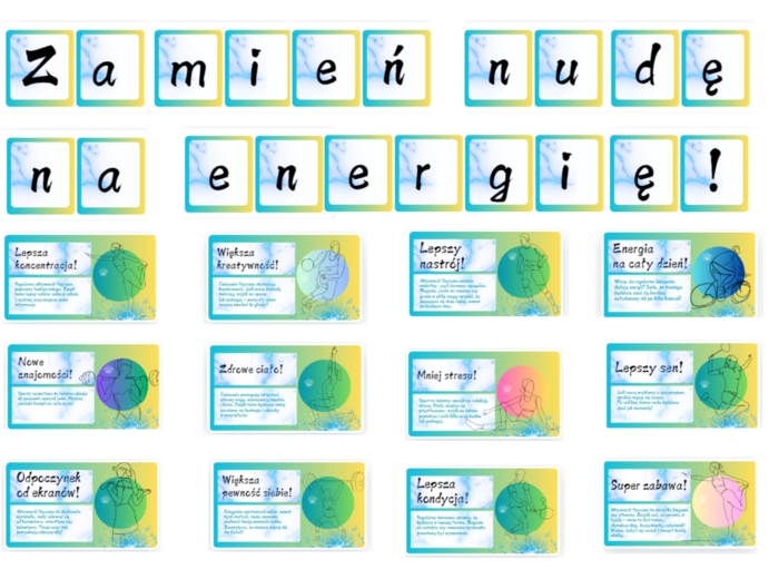 Gazetka szkolna na temat aktywności fizycznej dzieci i młodzieży - Zamień nudę na energię!