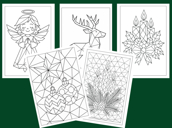 🎄 Zestaw 30 świątecznych kolorowanek – Boże Narodzenie - mozaika / witraż / low-poly 🎄- kolorowanki - biblioteka - świetlica - zajęcia z wychowawcą - zajęcia kreatywne