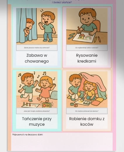 Karty obrazkowe "Co robić, gdy pada deszcz?"