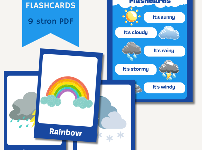 Pogoda FISZKI. Nauka Nazw Zjawisk Pogodowych po angielsku. 9 Kart PDF