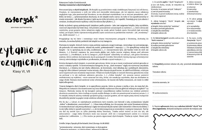 Czytanie ze zrozumieniem – "złe" książki – klasa VI, VII