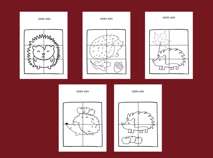 DZIEŃ JEŻA – jesień - biblioteka – świetlica – przedszkole – UKŁADANKA – układanki – puzzle – kolorowanka – 10 szt.