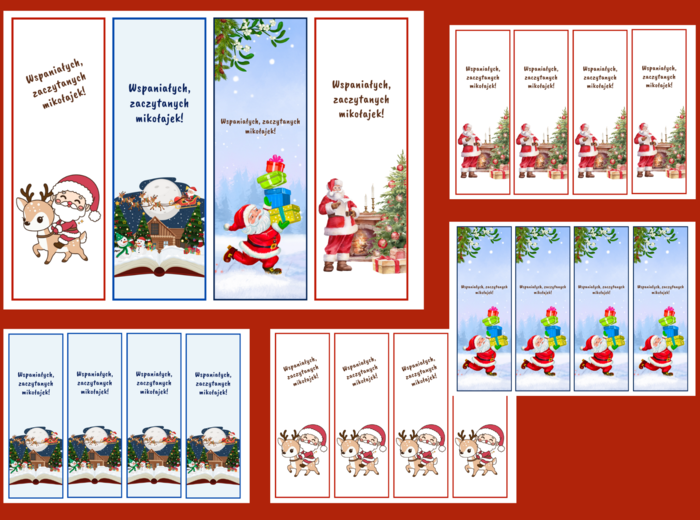 MIKOŁAJKI - Boże Narodzenie – zakładki do książek – zakładka – biblioteka - świetlica - wersja 3