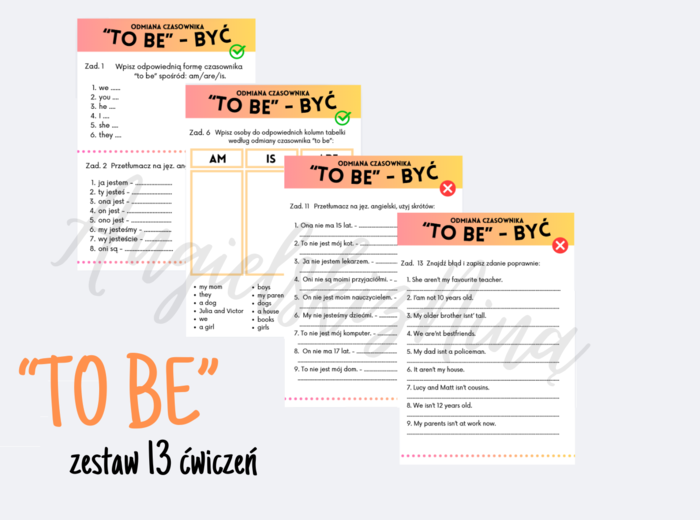 Angielski - odmiana czasownika "to be" - "być" - proste ćwiczenia dla początkujących A1/A2
