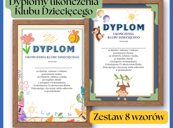 Dyplomy ukończenia Klubu Dziecięcego - zestaw