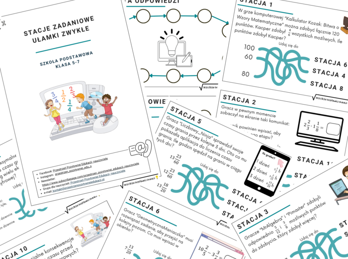Stacje zadaniowe z ułamków zwykłych (klasa 5-7)