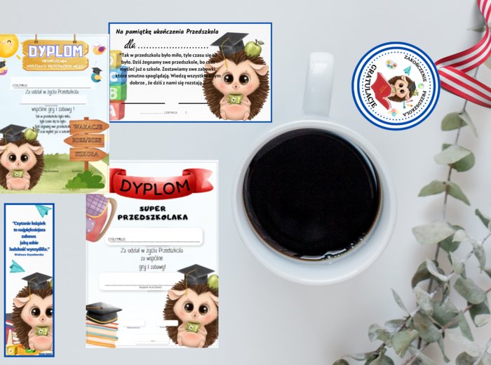 Pakiet dyplomów na zakończenie z różnymi postaciami