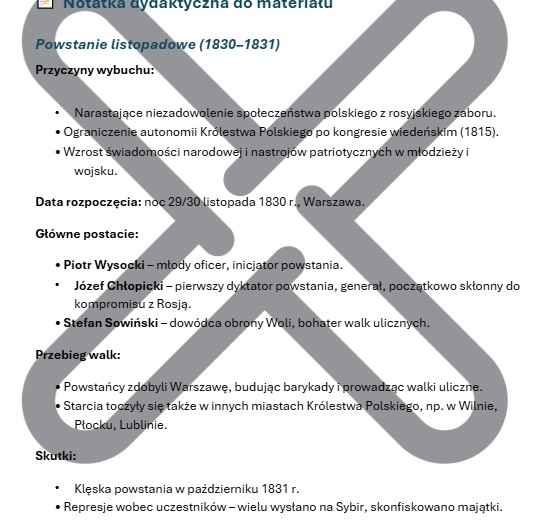 KRZYŻÓWKA - "POWSTANIA NARODOWE" - MATERIAŁ DYDAKTYCZNY