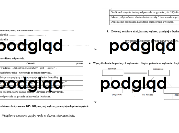 Zdanie pojedyncze, wykresy, składnia - sprawdzian