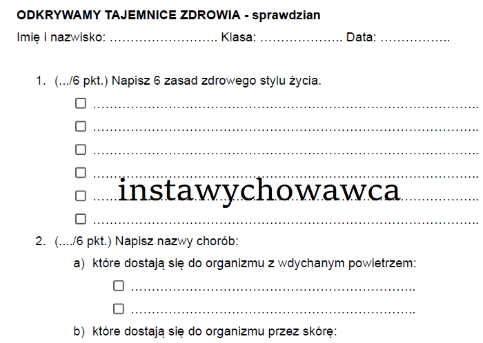 Odkrywamy tajemnice zdrowia - sprawdzian