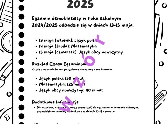 Egzamin Ósmoklasisty, harmonogram XXL
