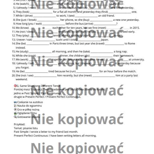 Karta pracy: Mastering the Perfect & Past Tenses B2/B2+