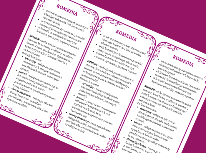 KOMEDIA – cechy – wklejka - wklejki - dramat
