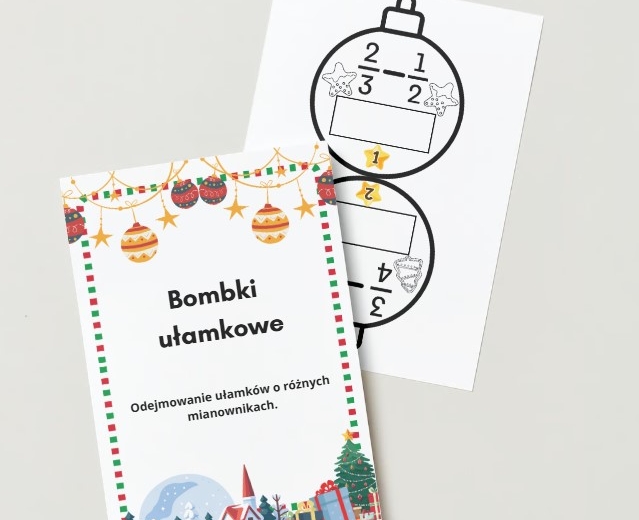 Ułamkowe bombki – odejmowanie ułamków zwykłych o różnych mianownikach