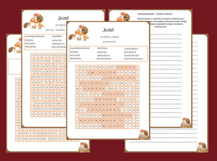 JESIEŃ – wykreślanka – ortografia – ćwiczenia redakcyjne - szkoła