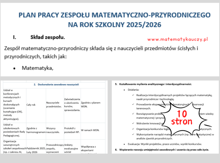 PLAN PRACY ZESPOŁU MATEMATYCZNO - PRZYRODNICZEGO / DOCX do EDYCJI - uniwersalny dla Szkoły Podstawowej i Szkoły Średniej