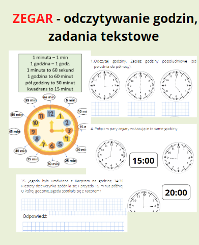 Zegar - zadania dla klas 1-3