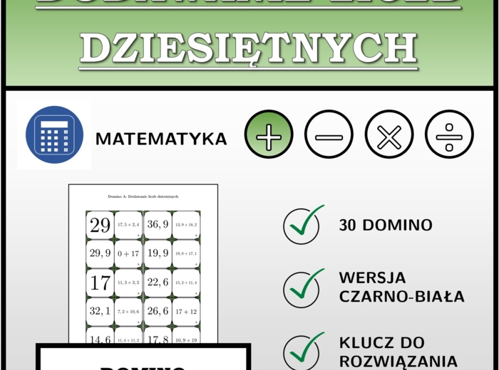 Domino - Dodawanie liczb dziesiętnych | matematyka