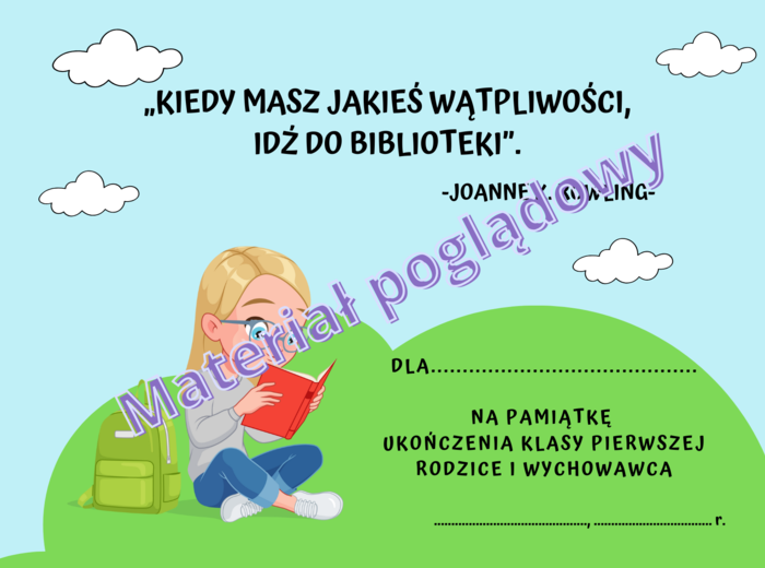 Wkładki do książek. Zakończenie roku szkolnego. Klasy 1-3 . Wzór 9 (chłopiec i dziewczynka osobno)