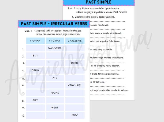 Past Simple - Irregular Verbs cz. 1 czasowniki nieregularne karta pracy powtórka gramatyka angielski egzamin ósmoklasisty