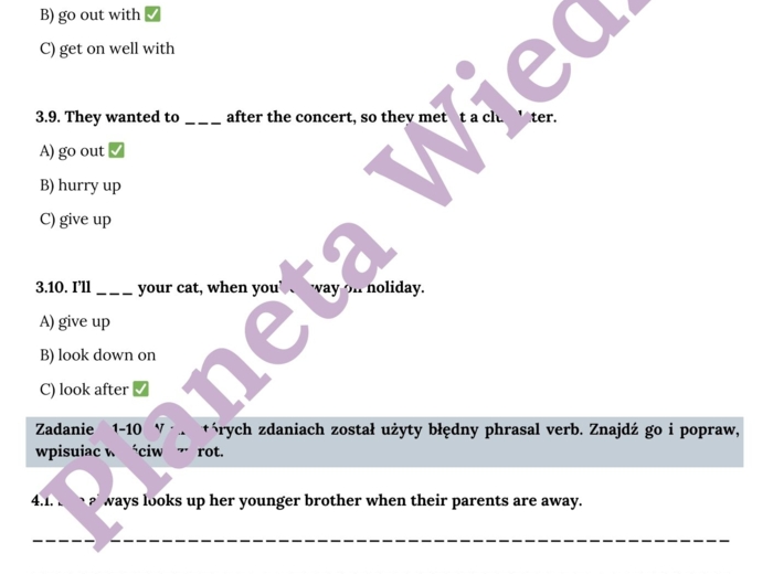 PHRASAL VERBS PART 1– Zbiór zadań do egzaminu ósmoklasisty z języka angielskiego. Poziom A2/A2+ – uzupełnienie luk w tekstach, układanie historii, użycie phrasal verbs w codziennym życiu
