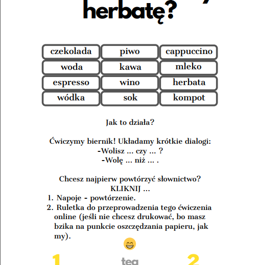 Wolę sok niż wodę. Ćwiczymy biernik! + ćwiczenia interaktywne