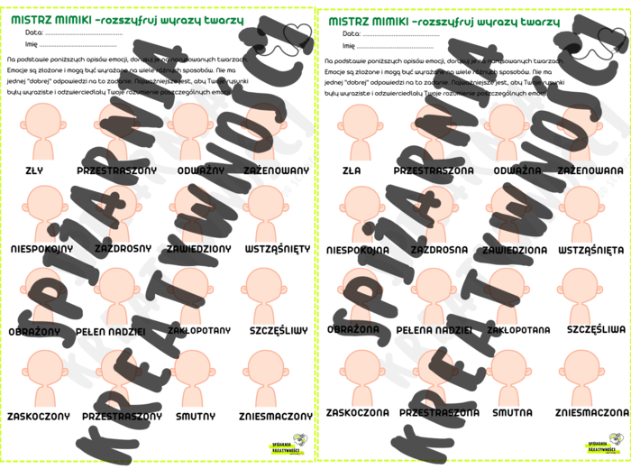 MISTRZ MIMIKI - rozszyfruj wyrazy twarzy (wersja 1) zajęcia TUS, rewalidacja, godziny wychowawcze